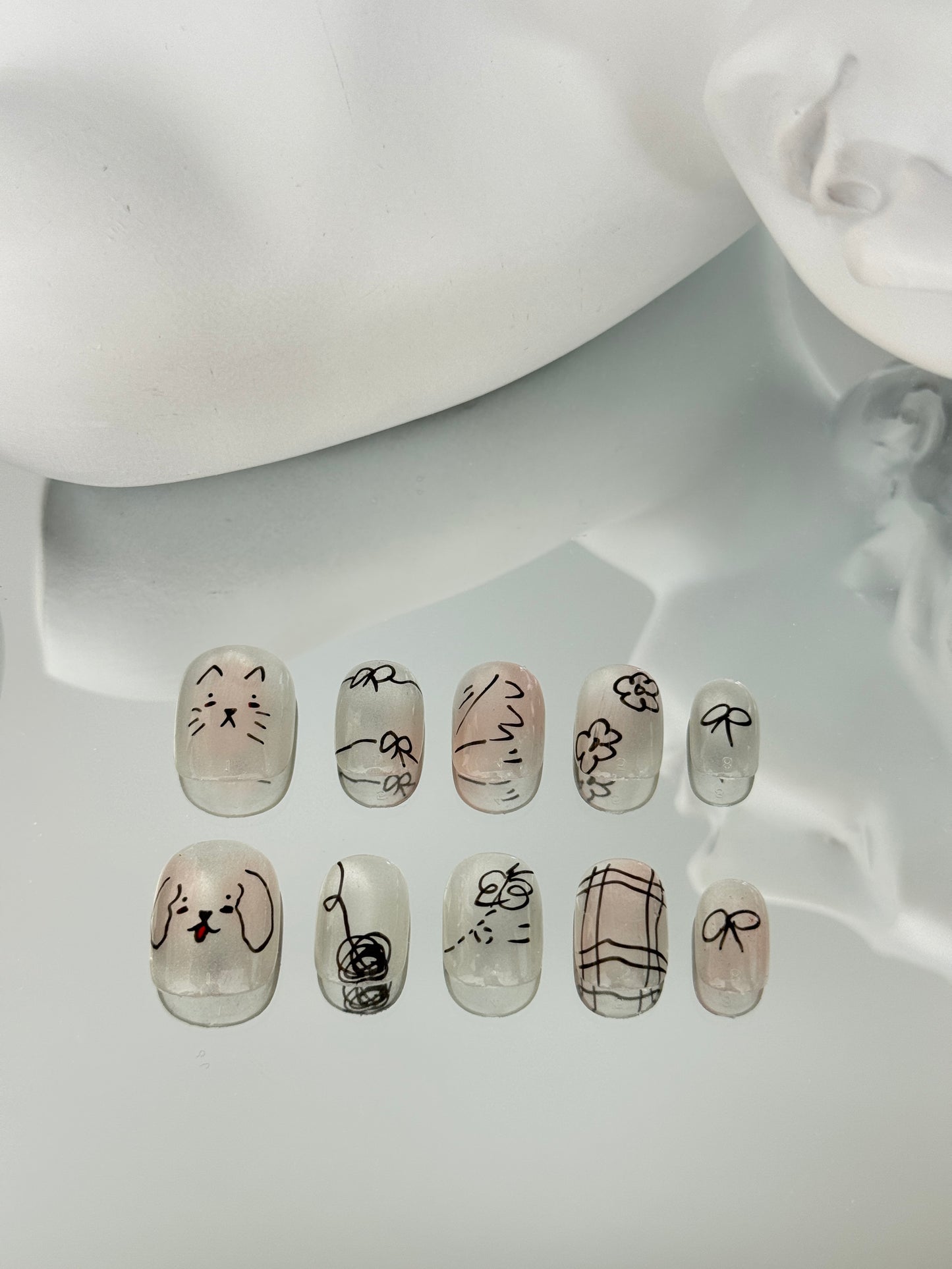 Short square oval hand-painted cat dog nails child transparent