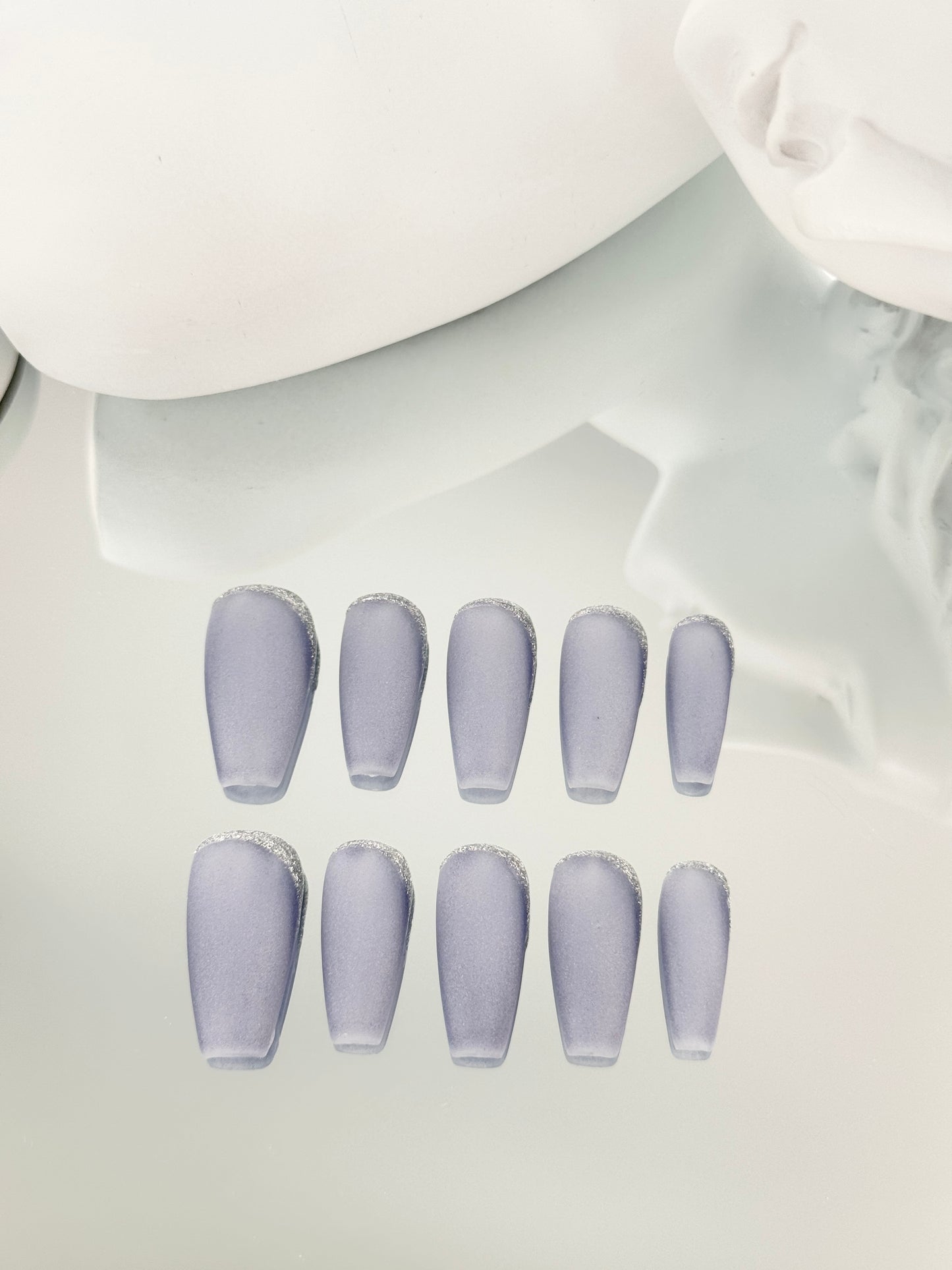 Long coffin velvet nails purple