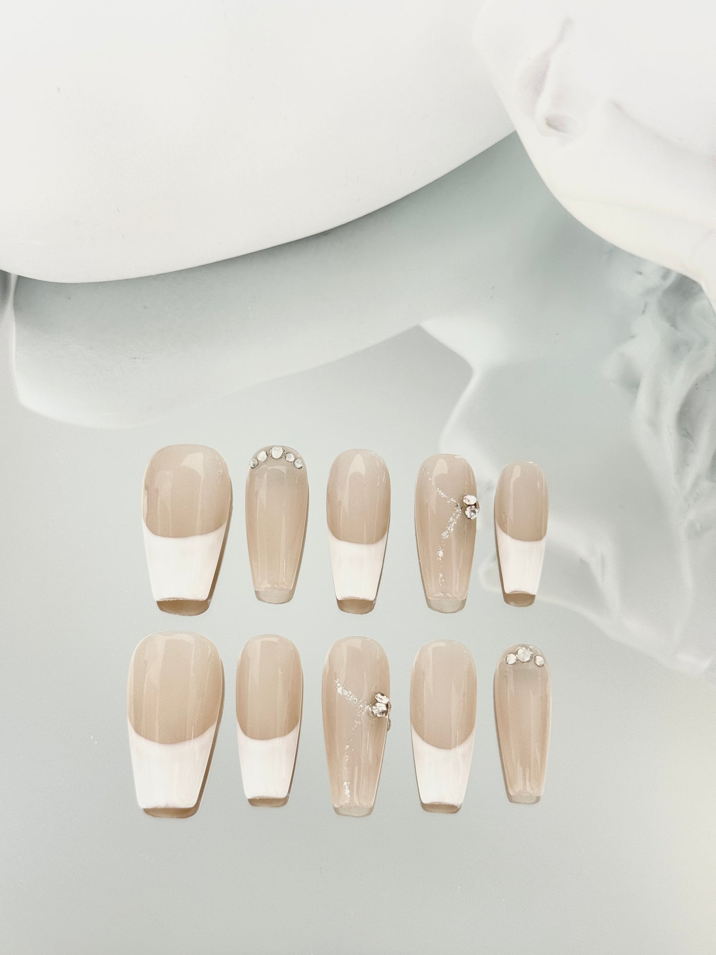 Long coffin French manicure nails white