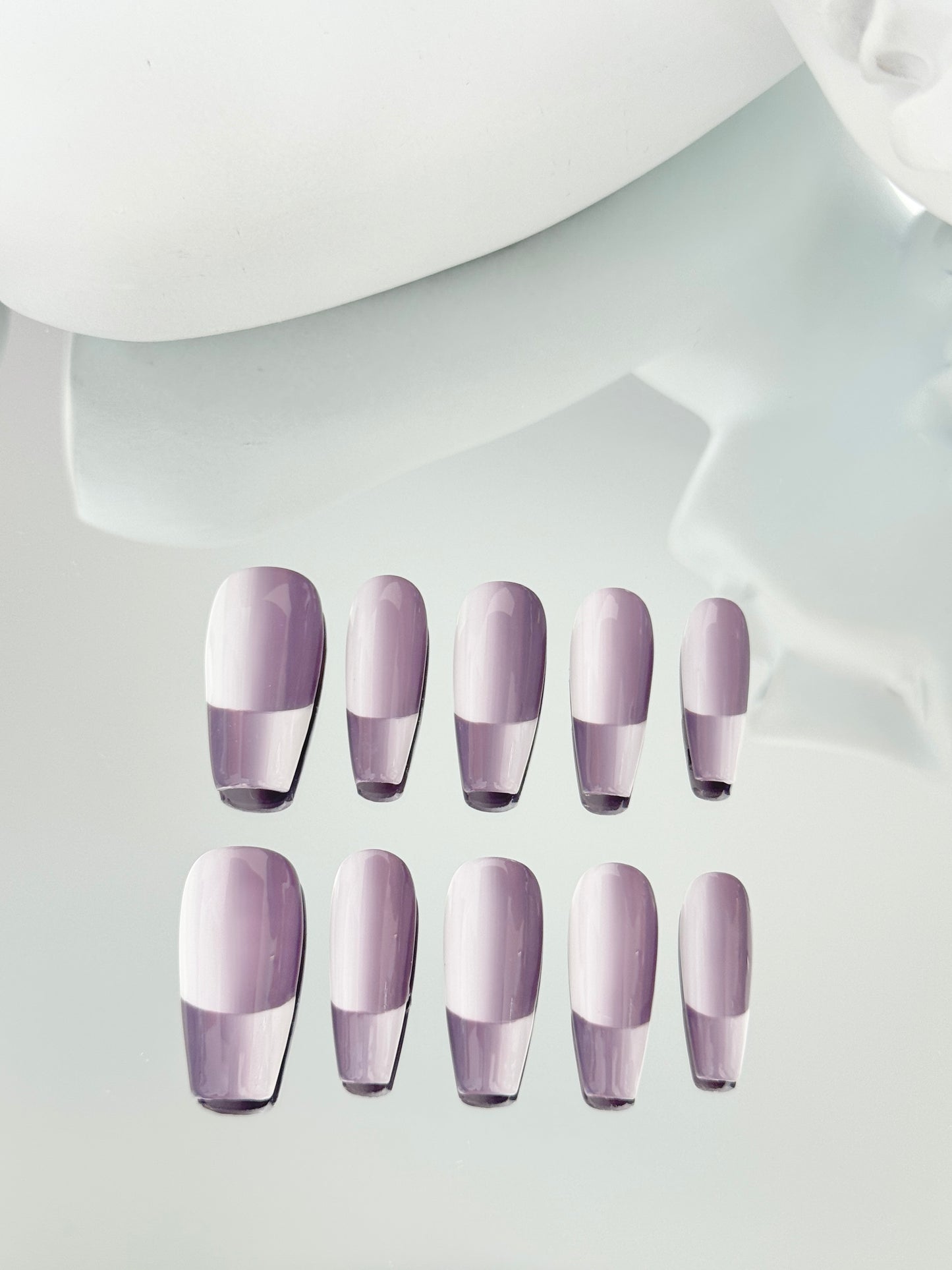 Long coffin French manicure nails purple