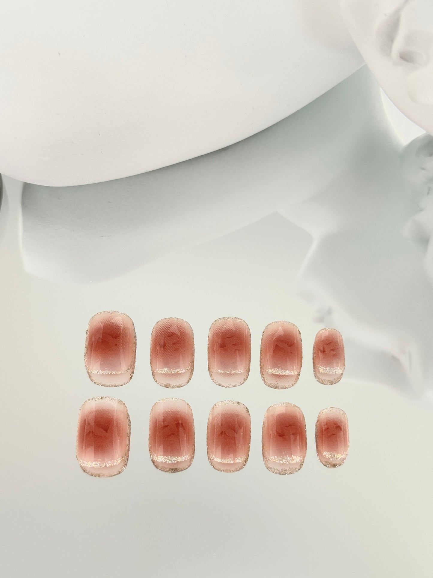 Short square oval blush nails red