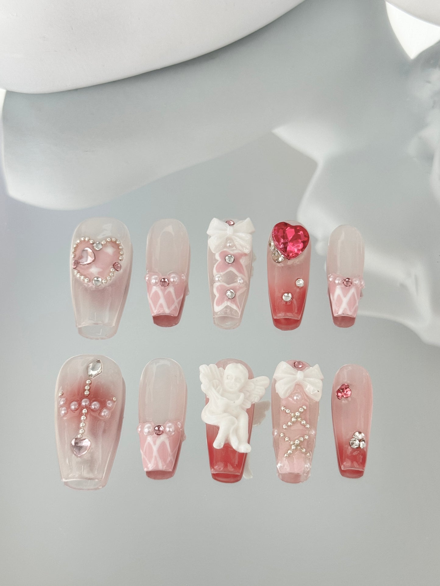 Long coffin angel nails pink
