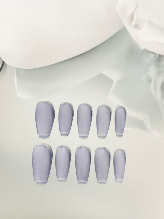 Long coffin velvet nails purple