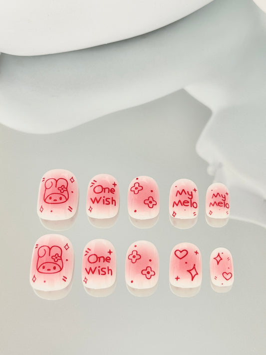 Short square oval melody nails pink