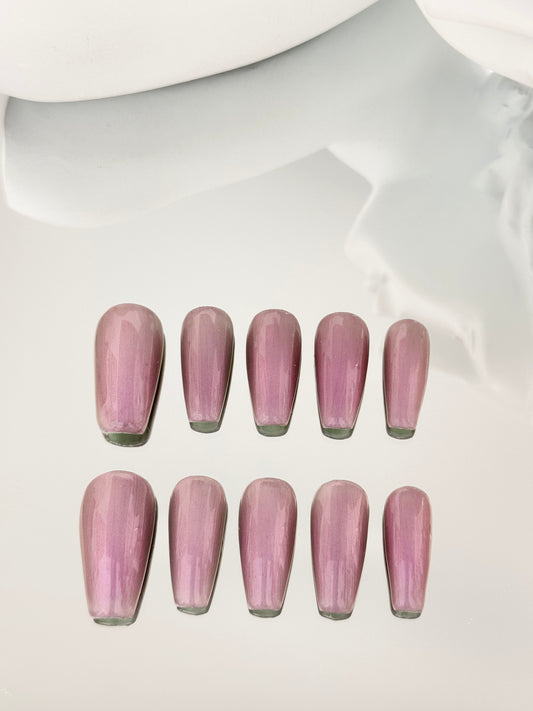 Long coffin velvet nails purple