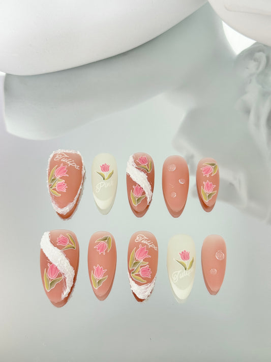 Long almond matte nails pink