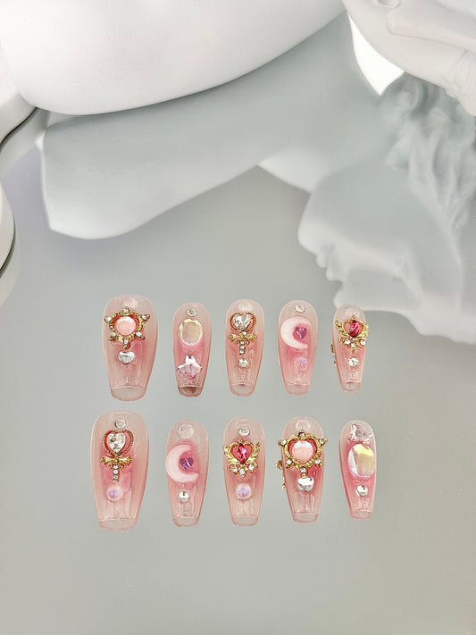 Long coffin Sailor Moon nails pink
