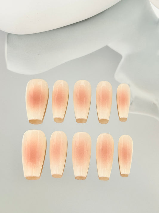 Long coffin blush nails pink