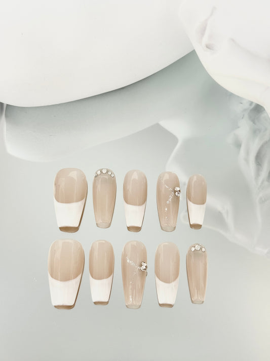 Long coffin French manicure nails white