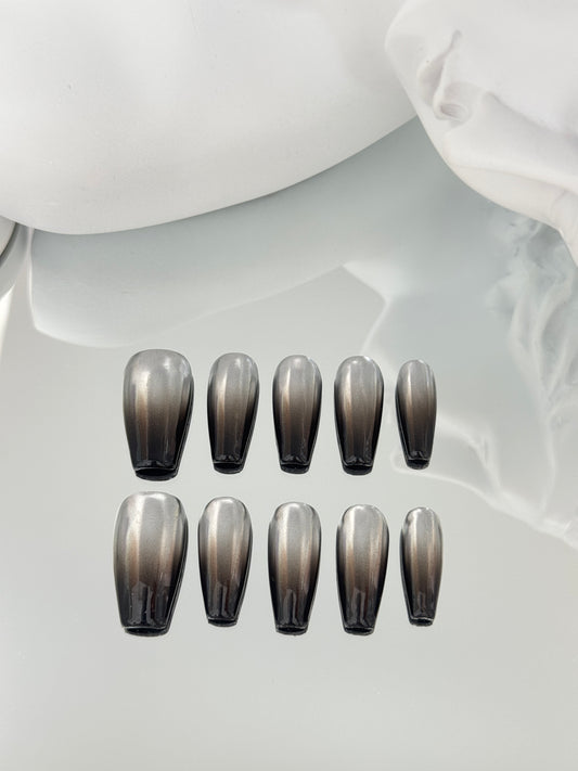 Long coffin matte nails silver black