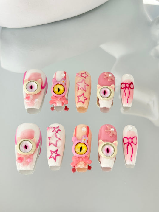Long coffin 3d sticker nails pink