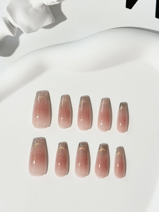 Long coffin cat eye blush nails pink