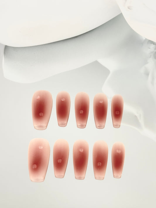 Long coffin matte blush nails red