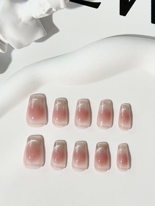 Medium length coffin cat eye blush nails pink