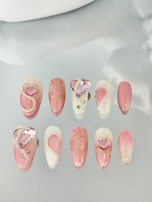 Long almond diamond nails pink