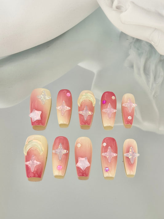 Long coffin jelly y2k nails pink