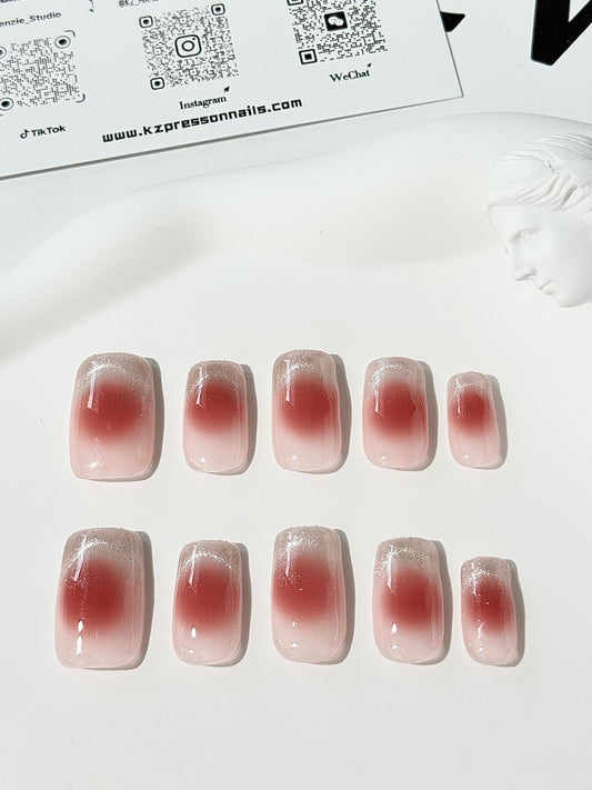 Medium length square cat eye blush nails pink